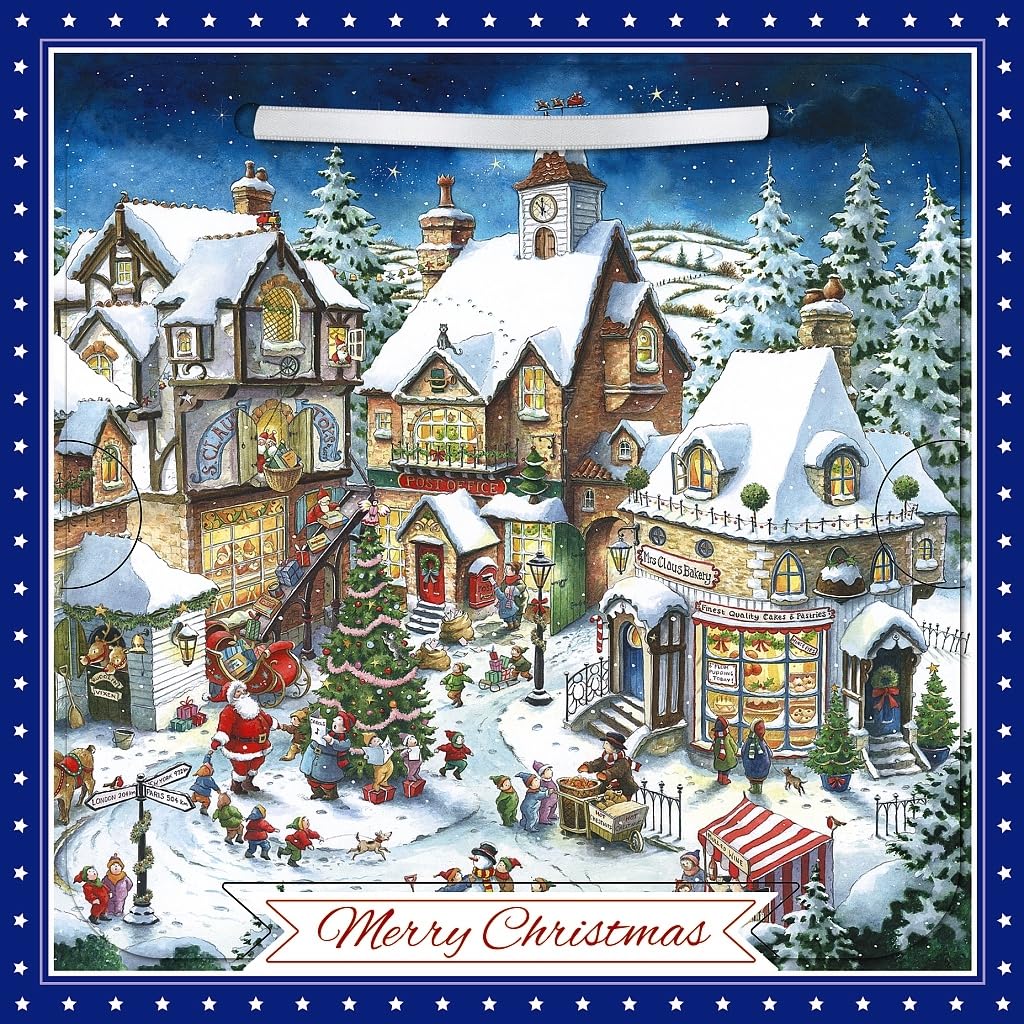 Classic 3D Lenticular Traditional Festive Merry Christmas Single Greeting Card with Detachable Keepsake to Treasure - 6" x 6" (155 x 155mm) - Eco-Friendly (Festive Town Scene)