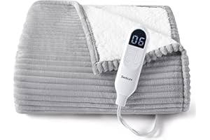 Bedsure Electric Throw Blanket - Soft Ribbed Flannel Heated Throw, 6 Heating Levels & 4 Time Settings, 3 Hours Auto-Off, Harb