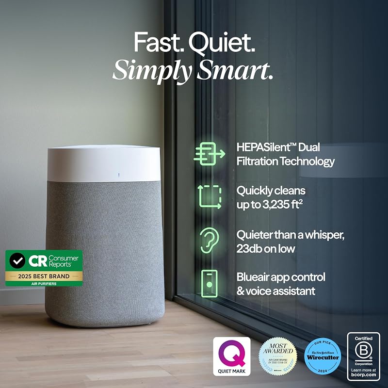 - Blue Pure 211i Max Purificateur d'air pour grandes pièces jusqu'à 141 m² – Intelligent, silencieux, technologie HEPASilent, élimine les allergènes, les poils d'animaux, la fumée