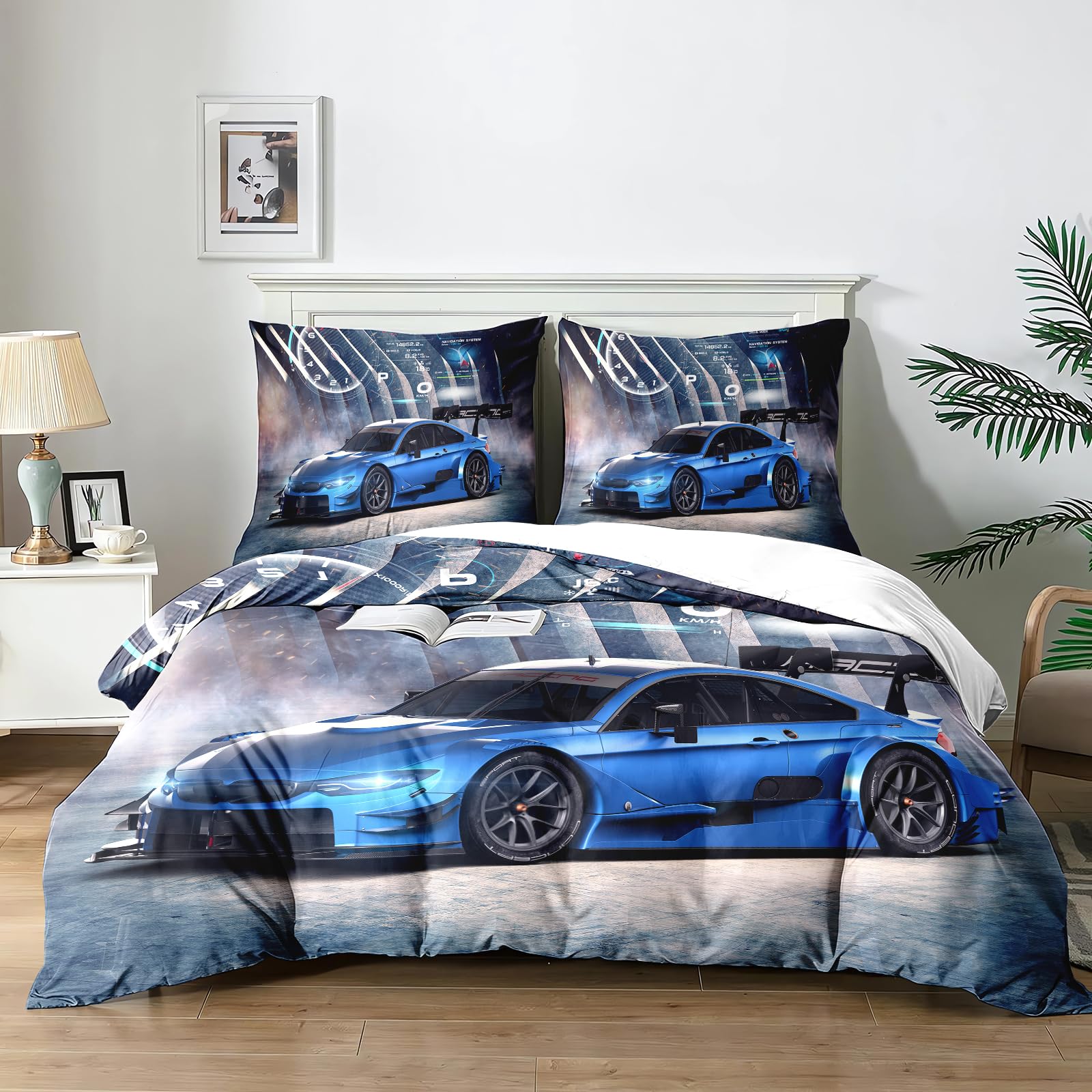 Yzehomijia Racing Duvet Cover Sets for Boys - 200x200 cm - Cool Extreme Sport Design in Soft Microfibre, with 2 Pillowcases.(P2×200)