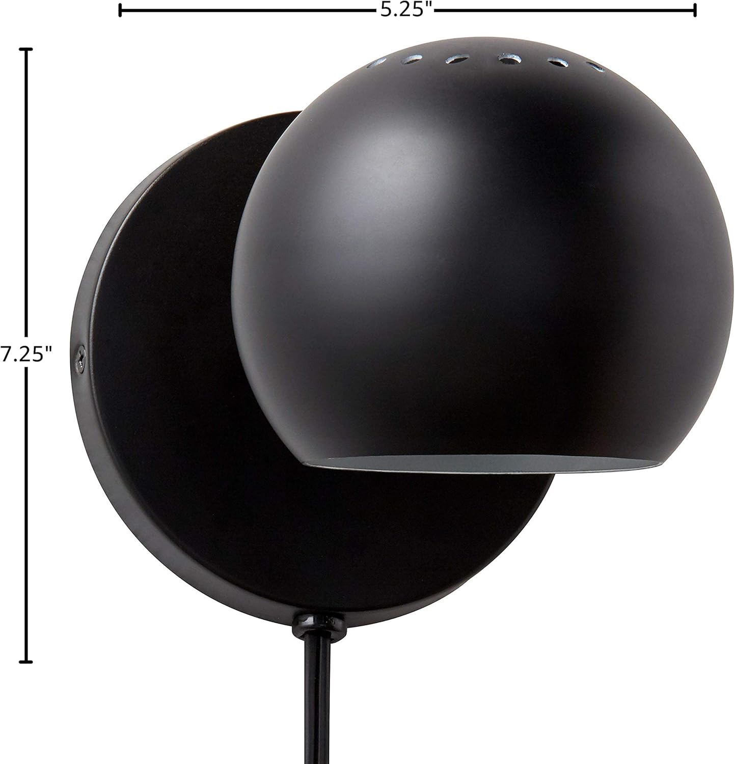  Brand – Rivet Mid Century Modern Wall Mounted Plug-In Sconce Light, 7.25"H, Matte Black - - 