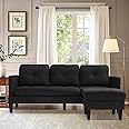 Grepatio Convertible Sectional Sofa Couch, L-Shaped Couch with Modern Linen Fabric for Small Space (Black)