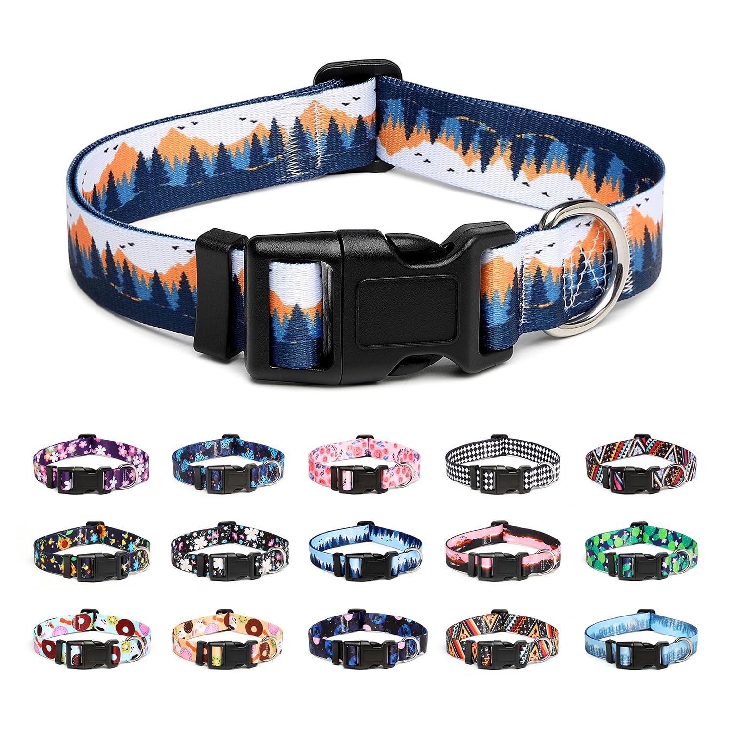 Mercano Adjustable Dog Collar - Special Design Patterns, Soft Nylon Comfortable Durable Pet Collar for Small Medium Large Dogs (M, Sunset Valley)
