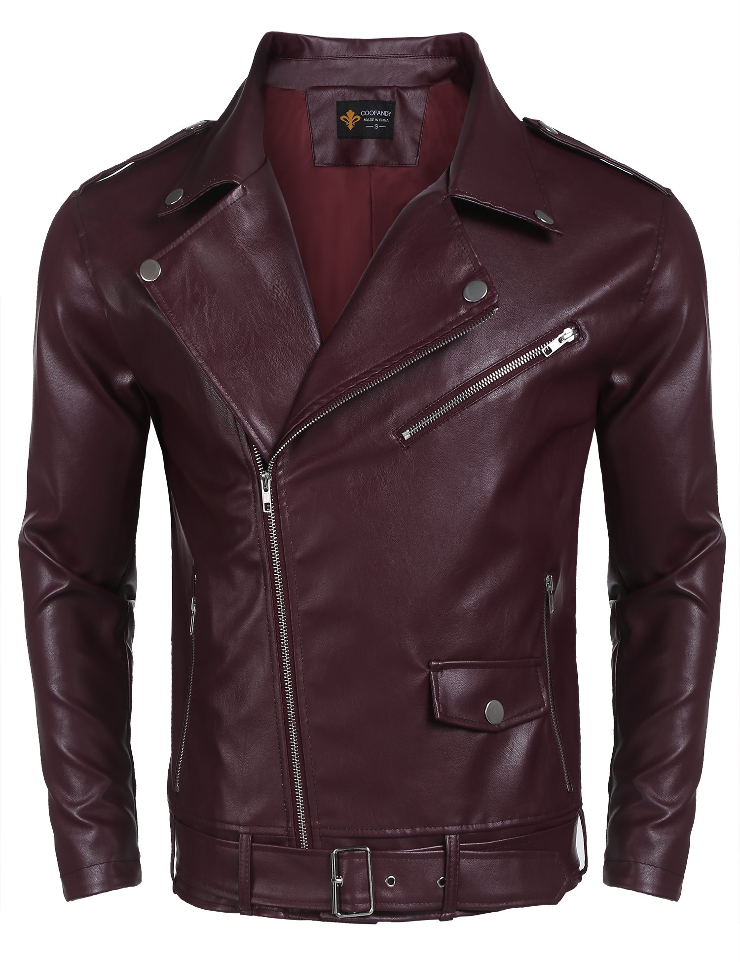 COOFANDY Men's Belt Design Leather Motorcycle Jacket Zipper Biker