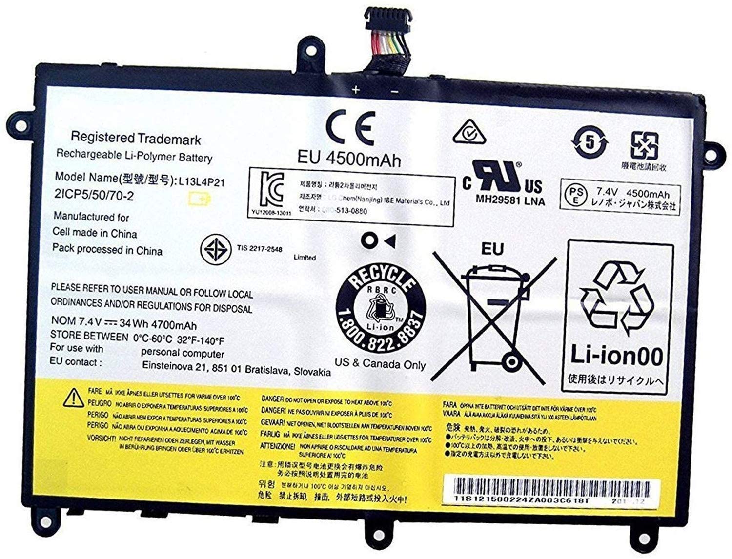 L13L4P21 L13M4P21 Laptop Battery Replacement for Lenovo Yoga 2 11 20428/20332 11.6" 11 20332 121500223 121500224 (7.4V 34Wh)
