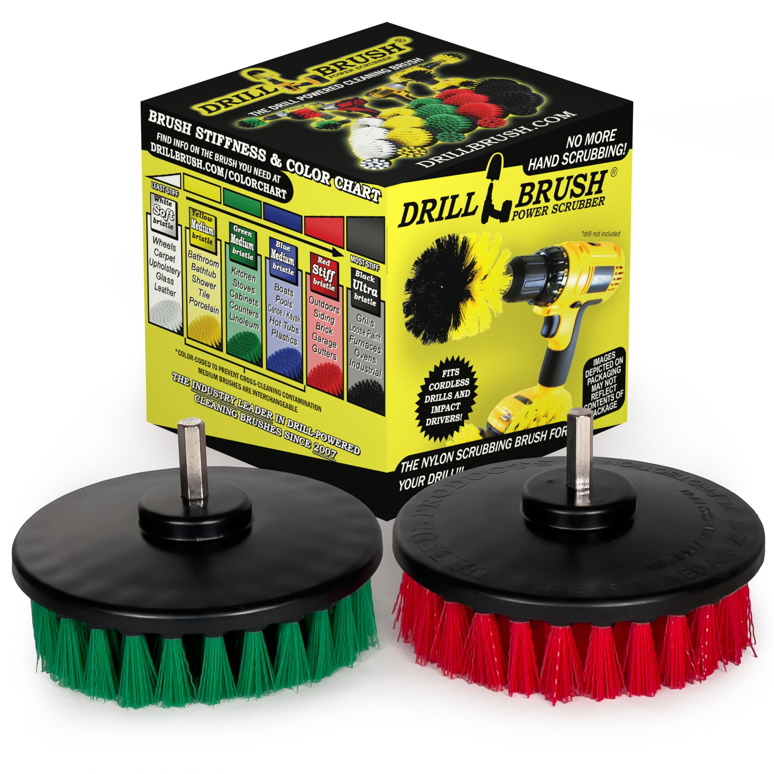 Drill Brush - Cleaning Supplies - Medium and Stiff Bristle Brush Kit - Spin Brush - Grout Cleaner - Tile, Counter-tops, Stove, Oven, Sink, Trash Can, Floors - Concrete Swimming Pools, Garden Fountains