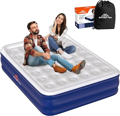 Vivo Technologies Luxury High Raise Flocked Double Air Bed with Built-In Pump
