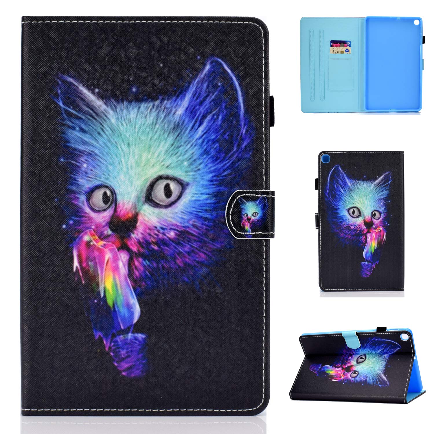 Lspcase Galaxy Tab A 2019 PU Leather Case Flip Folio Stand Cover Magnetic Closure Tablet Protector with Card Slots For Samsung Galaxy Tab A 10.1 Inch 2019 SM-T510 SM-T515 - Blue Cat