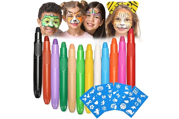 12 Colors Face Painting Kit for Kids, Kids Face Paint Crayons, Non-Toxic and Safe Washable Body Face Painting Kit Professiona