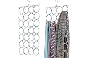 Flexzion Scarf Organizer for Closet - 28 Slot Scarf Hanger Hijab Organizer, Space Saver for Socks, Shawls, Ties, Towels, Belts, Multi Purpose Hanging Rack Storage, 2 Pack Colors May Vary