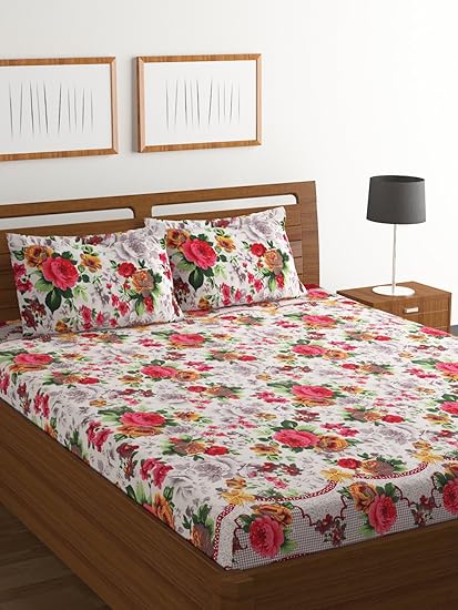 Bombay Dyeing Amber 160 TC Microfibre Double Bedsheet with 2 Pillow Covers (Pink)