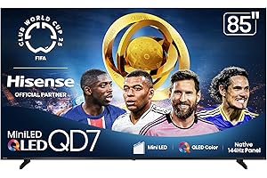 Hisense 85" Class QD7 Series Mini-LED 4K UHD Smart Fire TV (85QD7QF, 2025 Model) - QLED, Native 144hz, HDR10+, Dolby Vision, Dolby Atmos, Game Mode Pro, ALLM, Alexa Built in with Voice Remote, Black