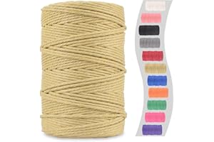 XIANGZI Macrame Cord 3mm x 109Yards (328Feet),100% Natural Cotton Macrame Rope-4 Strand Twisted Cotton Cord for Macrame Supplies DIY Crafts Knitting Plant Hangers Gift Wrapping