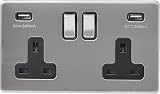AET SLUSB2GBS 2 Gang Screwless Flat Socket USB Charging Chrome Black Insert view 1