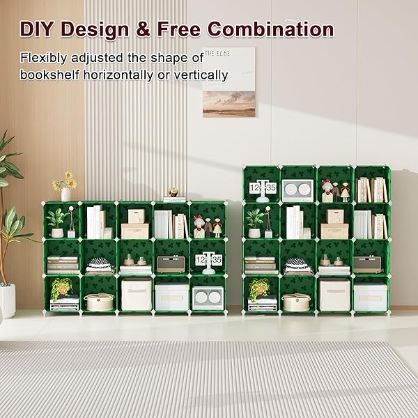 UNKU CUBE STORAGE ORGANIZER, 16 CUBE CLOSET ORGANIZER STORAGE SHELVES, DIY STACKABLE BOOKCASE, CLOTHES ORGANIZER SHELF FOR CLOSET, BEDROOM, LIVING ROOM, CABINET, HOME, OFFICE, GREEN