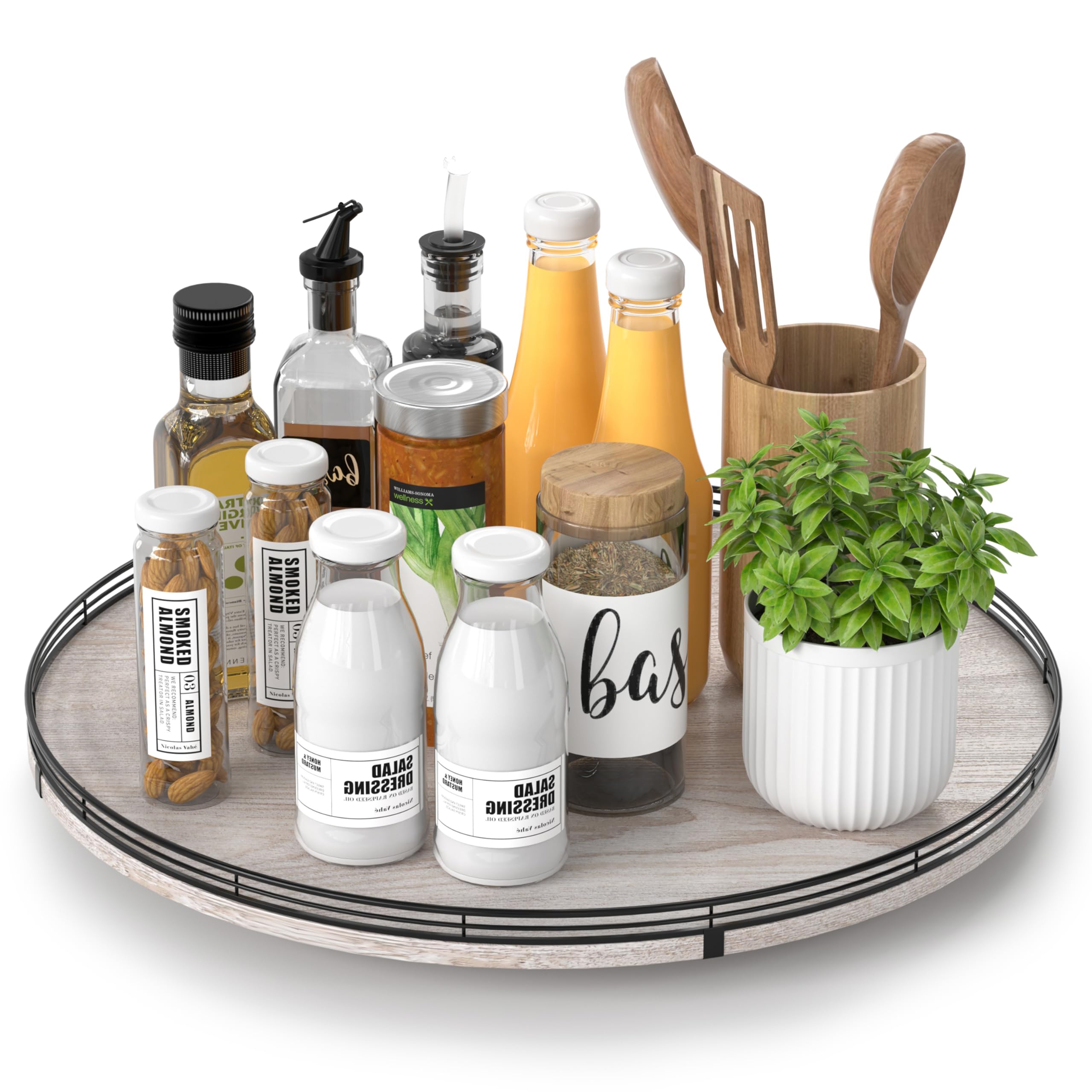 Photo 1 of 18" Lazy Susan Wood Turntable Organizer for Kitchen Decor, Farmhouse Round Lazy Susan Organization and Storage for Cabinet, Dining Table, Bathroom, Countertop, Centerpiece, Home Decor Whitewashed