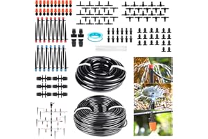 240FT Drip Irrigation System Kit for Garden, Watering System with Adjustable Nozzles, 1/2 & 1/4 inch Tubing Hose, DIY Automat