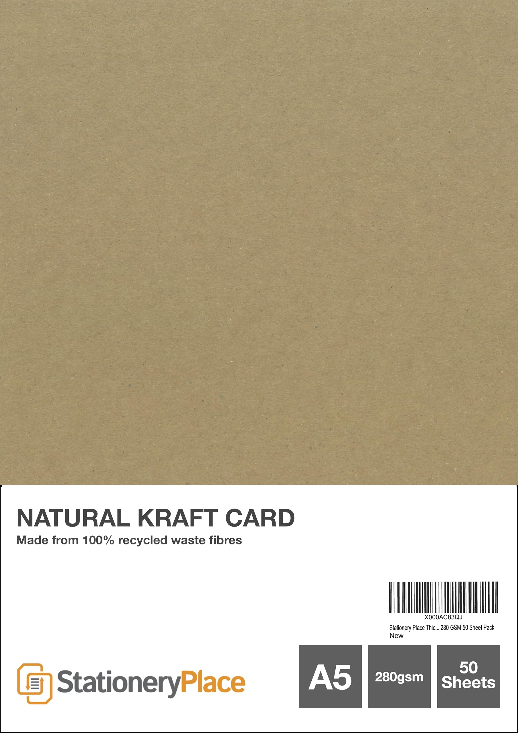 Stationery Place Thick Brown Kraft Card Recycled Natural A5 280 GSM 50 Sheet Pack