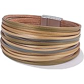 FANCY SHINY Boho Leather Wrap Bracelet Stackable Layered Bangle Cuff with Magnetic Clasp