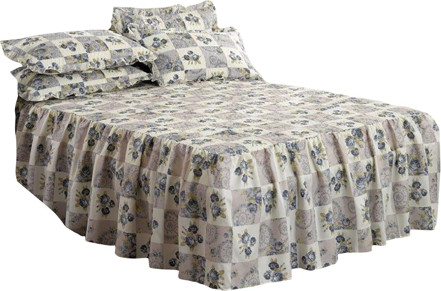 Vintage traditional luxurious summer king size bed quilted set frilled