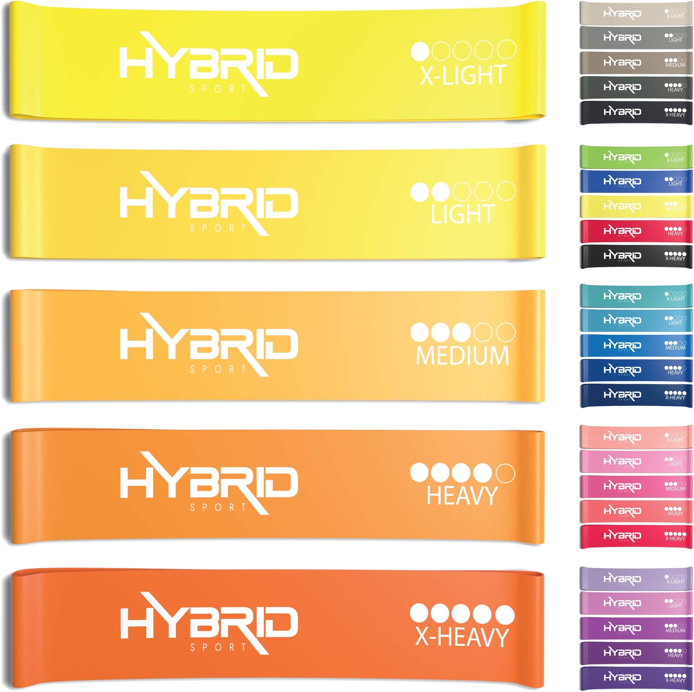 Hybrid Resistance Bands [Set of 5] PREMIUM Skin Friendly | 5 Strength Levels Loop Exercise Bands for Pilates, Training, Physio Therapy, Stretching, Home Gym | FREE Guide and Bag for Men and Women