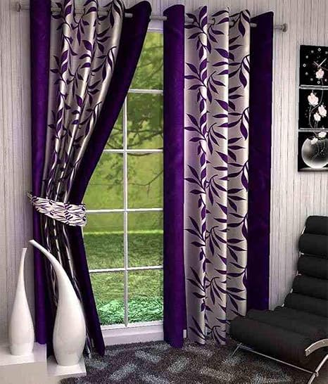 Blexos Polyester Heavy Long Door Curtain 9ft Purple Set Of 2