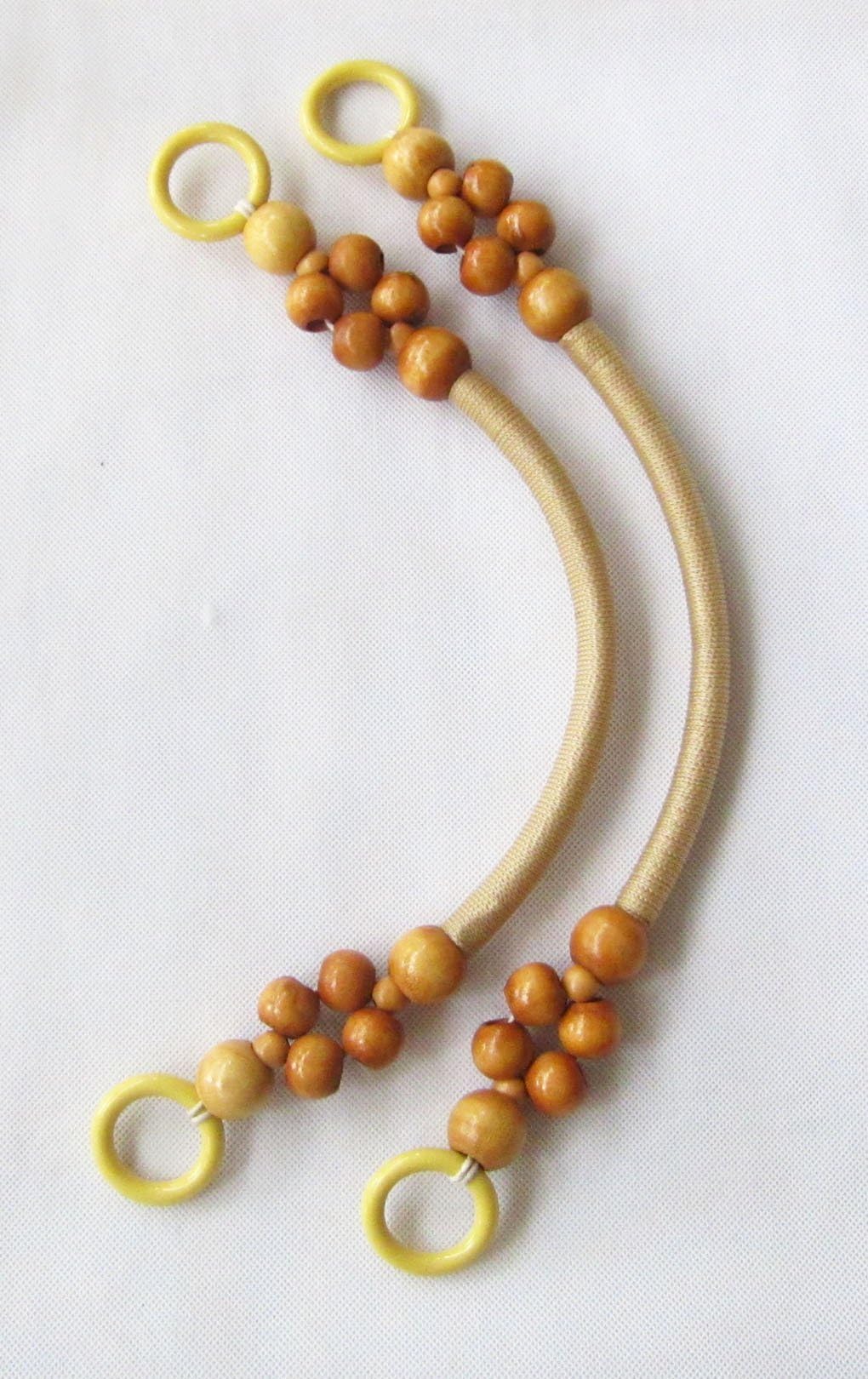 Vlonfine 1 Pair Wood Beaded Purse Handle Bag Replacement Strap U Shape (Beige)