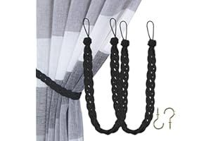 Home Queen Hand Braided Curtain Tie Back, Buckle Holdback Drapery Curtain Tiebacks, 2 Rope Belt Curtain Tie with 2 Metal Hook