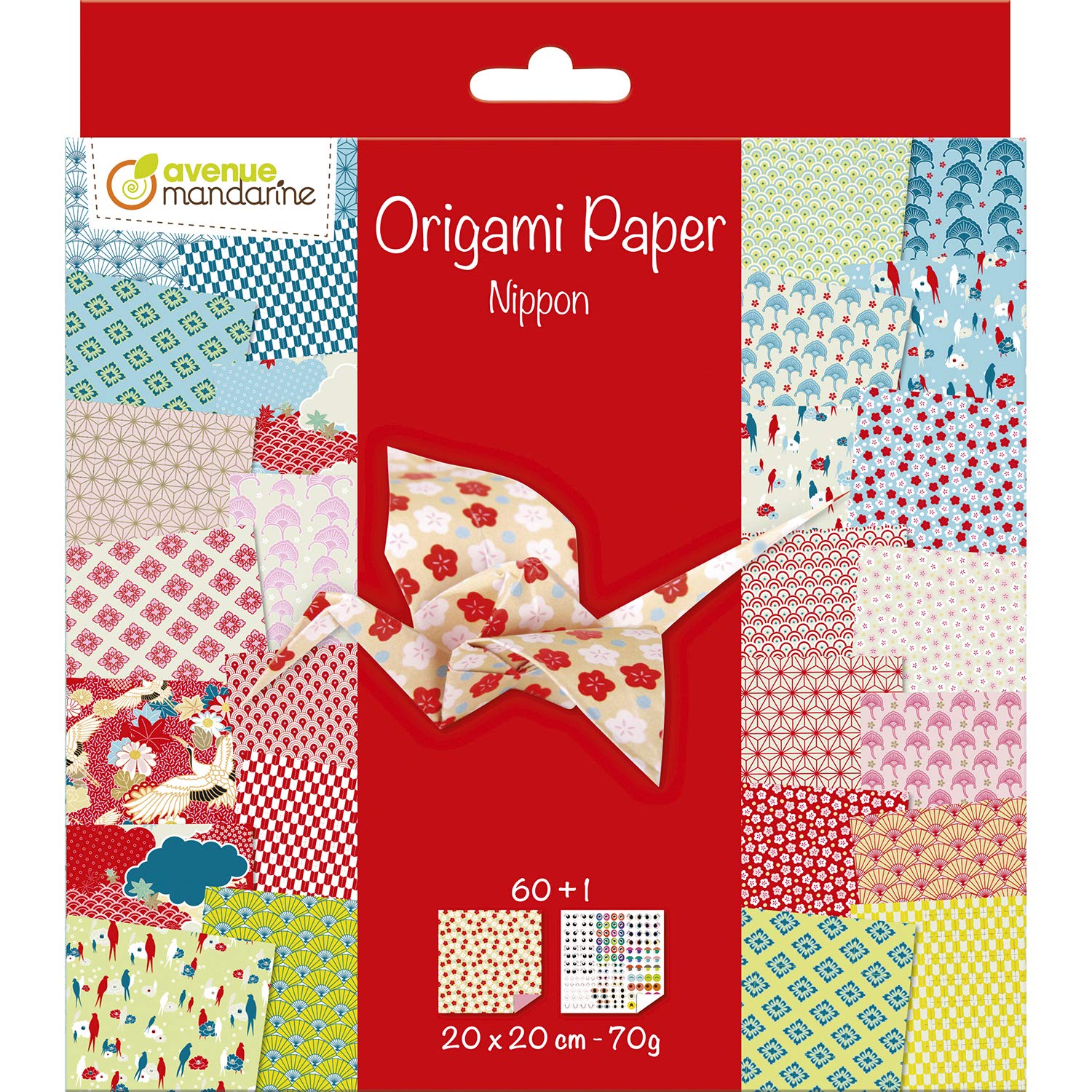 Avenue Mandarine - Ref OR514C - Origami Sheets Pack - Japanese Designs - 20 x 20cm, 70gsm Paper, 30 Designs, Sticker Sheet for Eyes Included, Suitable for Ages 7+