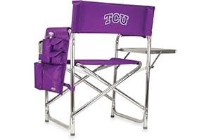 PICNIC TIME NCAA TCU Horned Frogs Sports Chair with Side Table - Beach Chair - Camp Chair for Adults