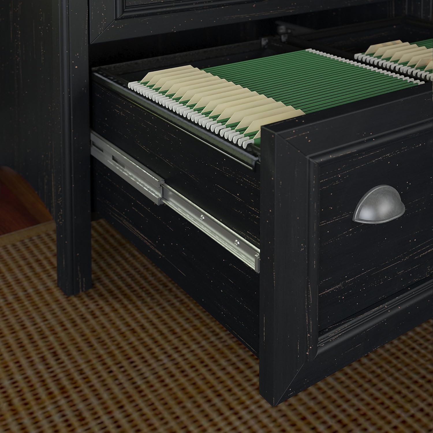 Amazon Com Bush Furniture Stanford 2 Drawer Lateral File Cabinet In Antique Black And Hansen Cherry Furniture Decor