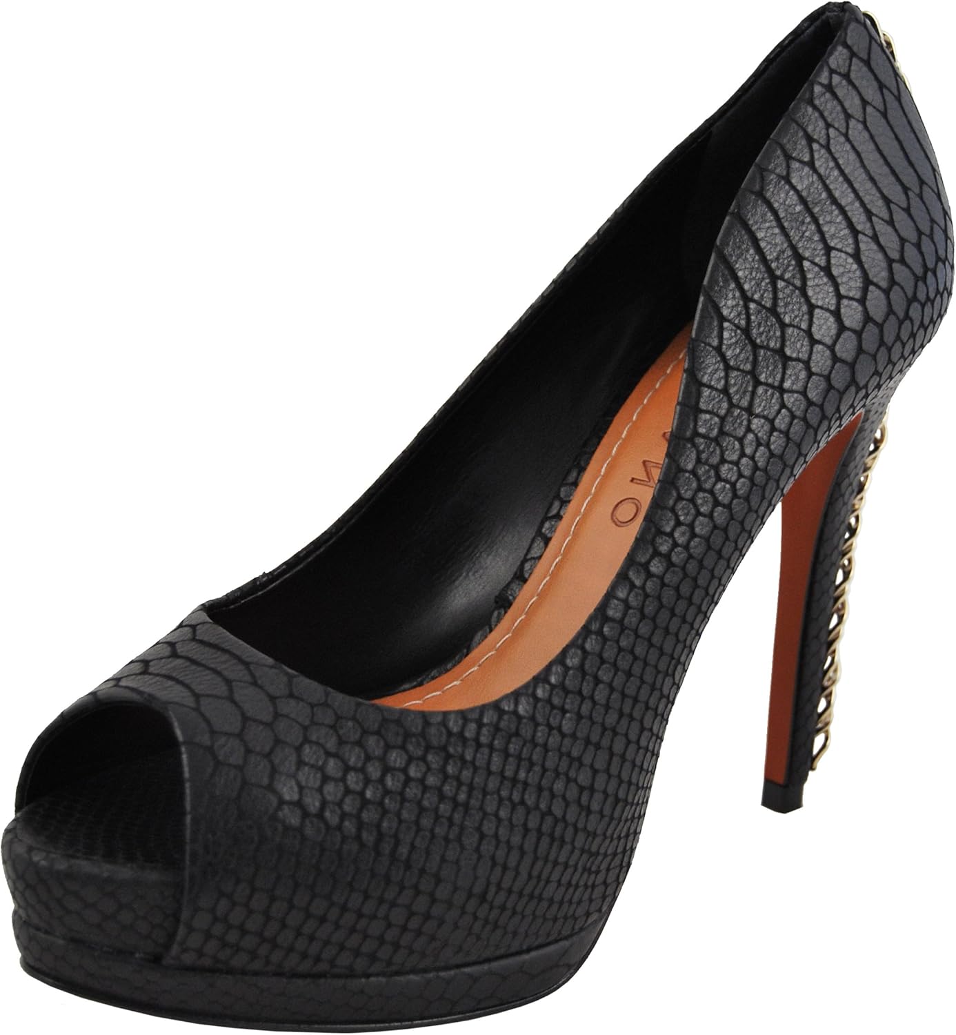 Carrano Women�s Black Leather Snake Textured Platform Pump