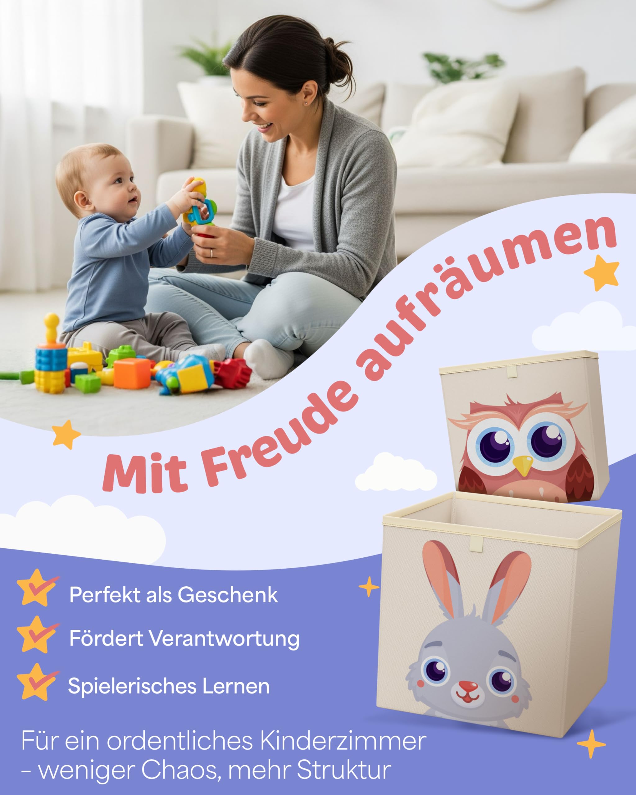 mookrook Aufbewahrungsbox Kinderzimmer 4er Set – Kallax Boxen Kinder, praktische Organizer Kinderzimmer, Spielzeug Aufbewahrungsbox Kinder 6