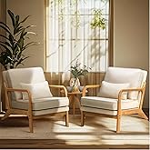 COLAMY Mid Century Modern Accent Chair Set of 2 with Lumbar Pillow, Relaxing Armchair with Solid Wood Frame & Soft Cushion, R