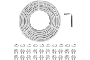 hannger 1/8" Wire Rope Kit, 100 Ft PVC Coated Steel Cable Guide Wire Tensioner Strainer Kit w/ 7×7 Strand Core Steel Wire for String Light Hanging Kit/Decking & Stair Railings/Shade Sails/Clothes Line