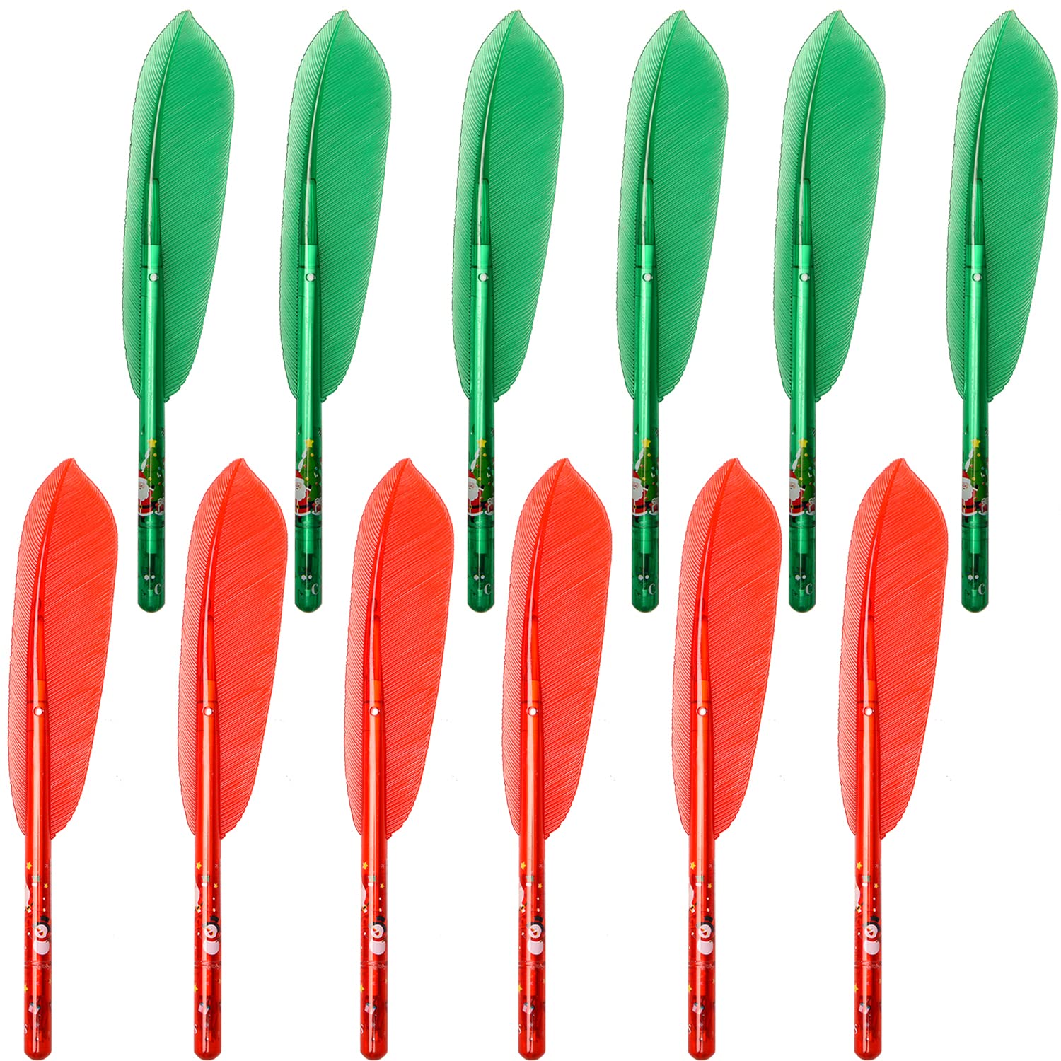 XNHIU Christmas Gel Ink Pens Christmas Plastic Feather Red Green Ballpoint Pen for School Office Holiday (12)