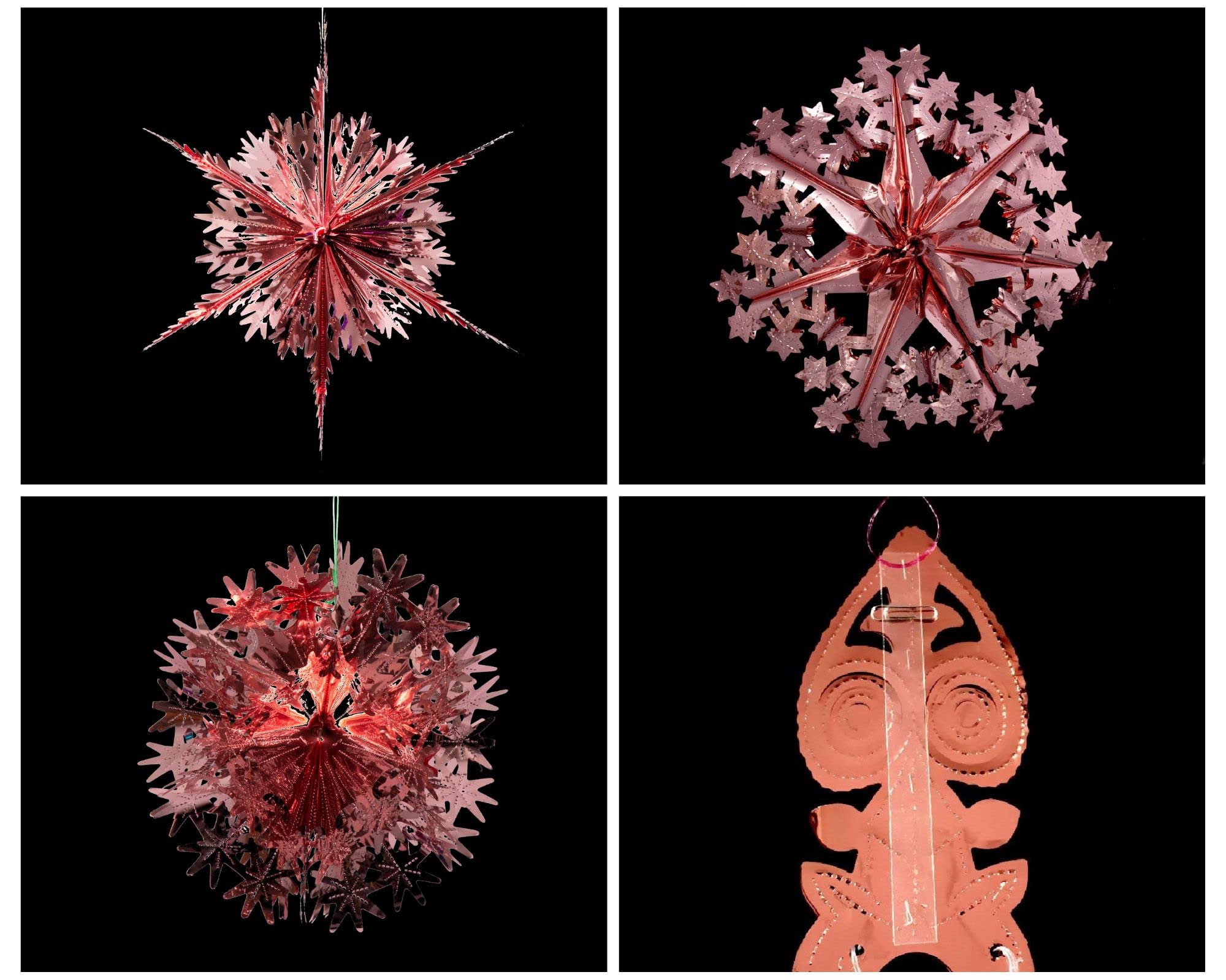 Simply Products Set of 4 40cm Christmas Foil Ceiling Garland Hanging Xmas Decoration, Long Star, Snowflake, Star Ball & Star (Rose Gold)