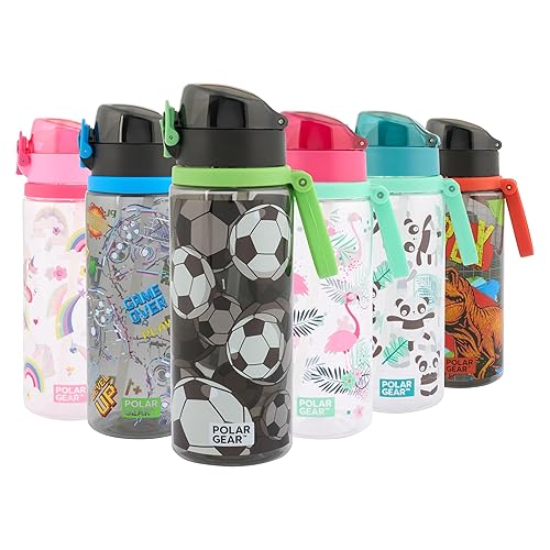 Polar Gear Aqua Flip 650ml Kids Water Bottles with Straw & Soft Spout - BPA-Free Kids Water Bottle with Straw & Push Button Lock Cap - Leakproof Drinks Canteen for Boys and Girls with Carry Strap