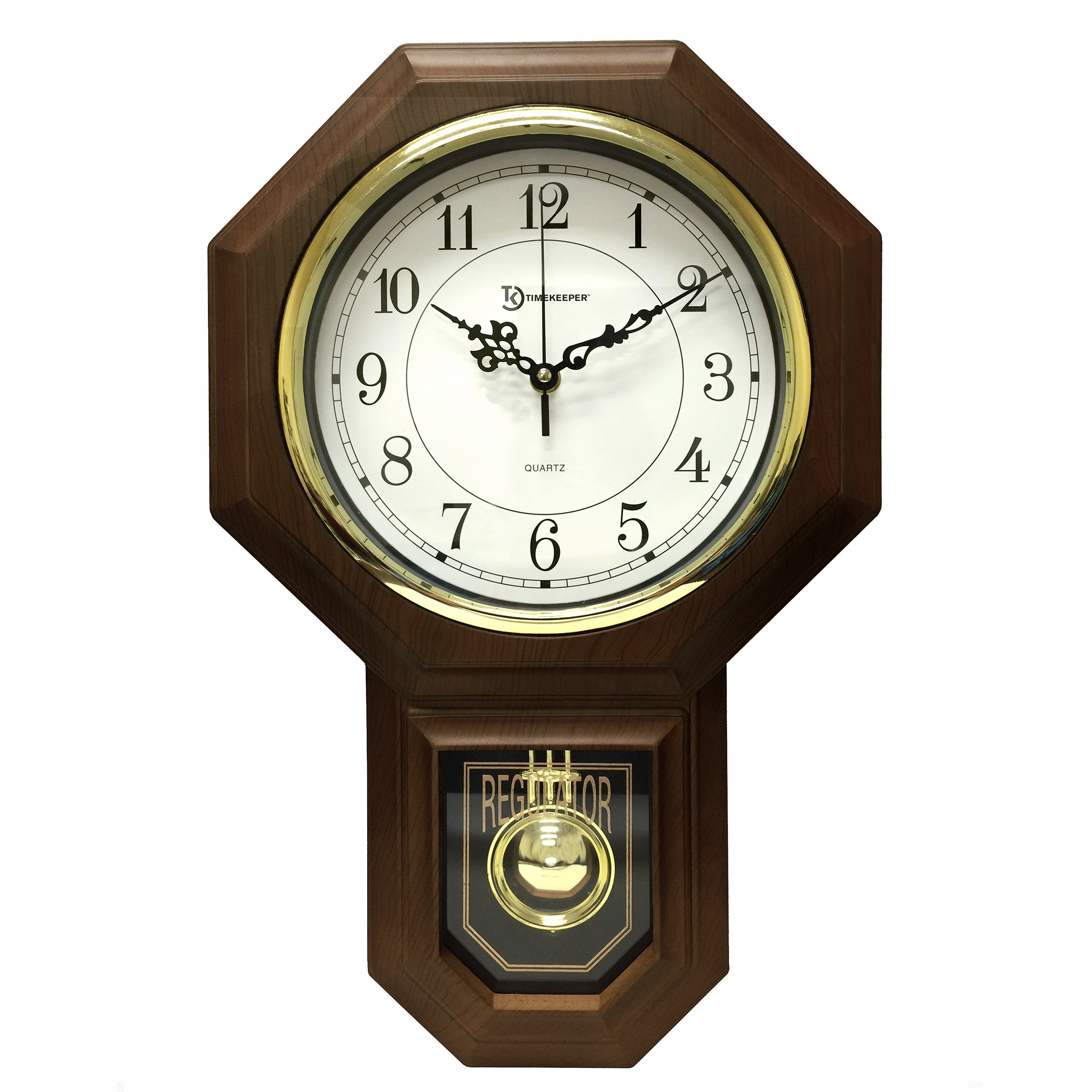 Timekeeper 17.5" x 11.25" Essex Westminster Chime Faux Wood Pendulum Wall Clock, Walnut