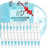 4% Hyaluronic Acid Serum for Face, 8D Hyaluronic Acid Ultra Hydrating Anti-Aging Serum with 20,000ppm Acetyl Hexapeptide-8, Korean Skincare Single-Use Ampoule for Dry & Sensitive Skin, 30pcs