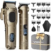 VGRPRO Hair Clippers for Men Professional, Cordless Clipper and Trimmer Set | 7000RPM Grooming Kit with EVA Case, LED display, 14 Guide Combs (including Right &amp; Left Ear Taper Combs), Nose Trimmer Head