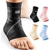 WHCOOL Flat Knitting Ankle Brace For Women&Men, 7-Zone Dynamic Compression Sleeve w/Flex Strap,Foot Support For Sports, Sprained Ankle, Achilles Tendonitis, Plantar Fasciitis Relief(Pack of1)L, Black