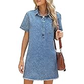 LOOKUB Women's Denim Dress for Women Cute Blue Babydoll Denim Shirt Dress Denim Dress with Pockets
