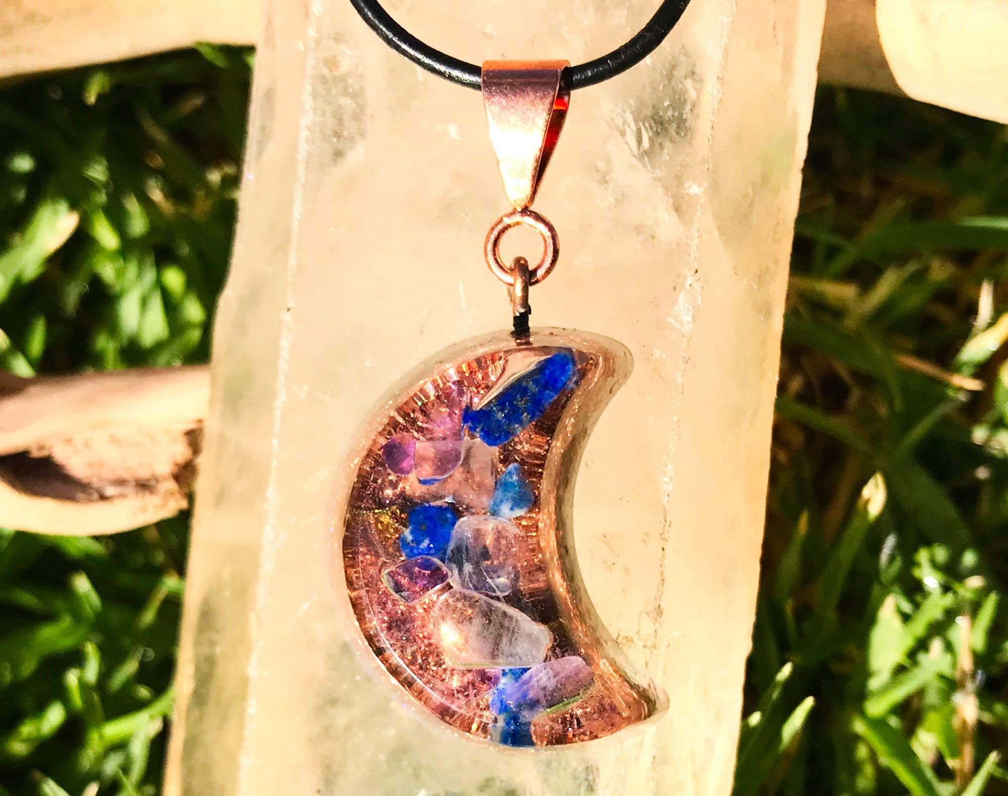 Orgonite Crystal Moon Pendant