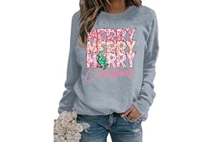EGELEXY Christmas Sweatshirt Merry Christmas Shirts : Women Glitter Christmas Outfits Christmas Long Sleeve Pullover Tops