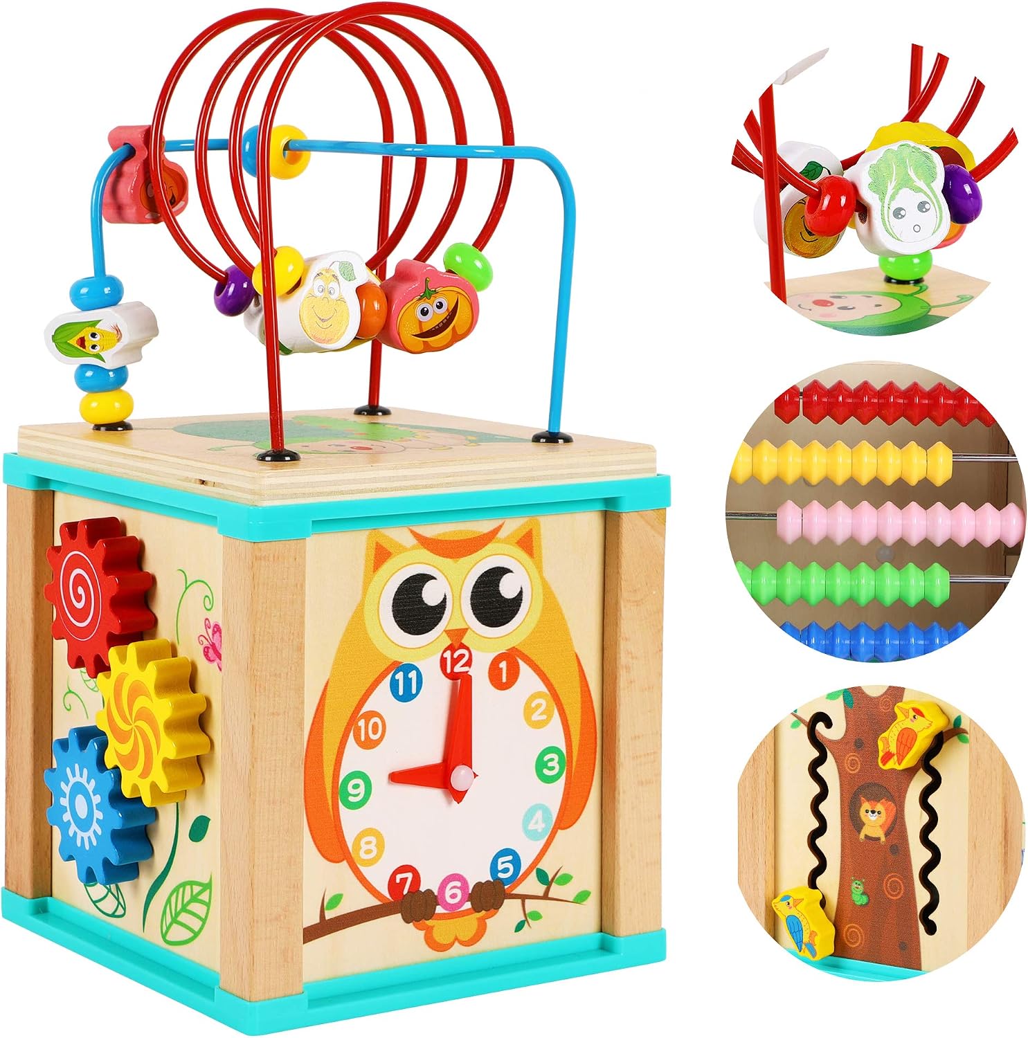 TOWO Wooden Activity Cube Beads Maze -5 activities in one Roller Coaster Beads Maze