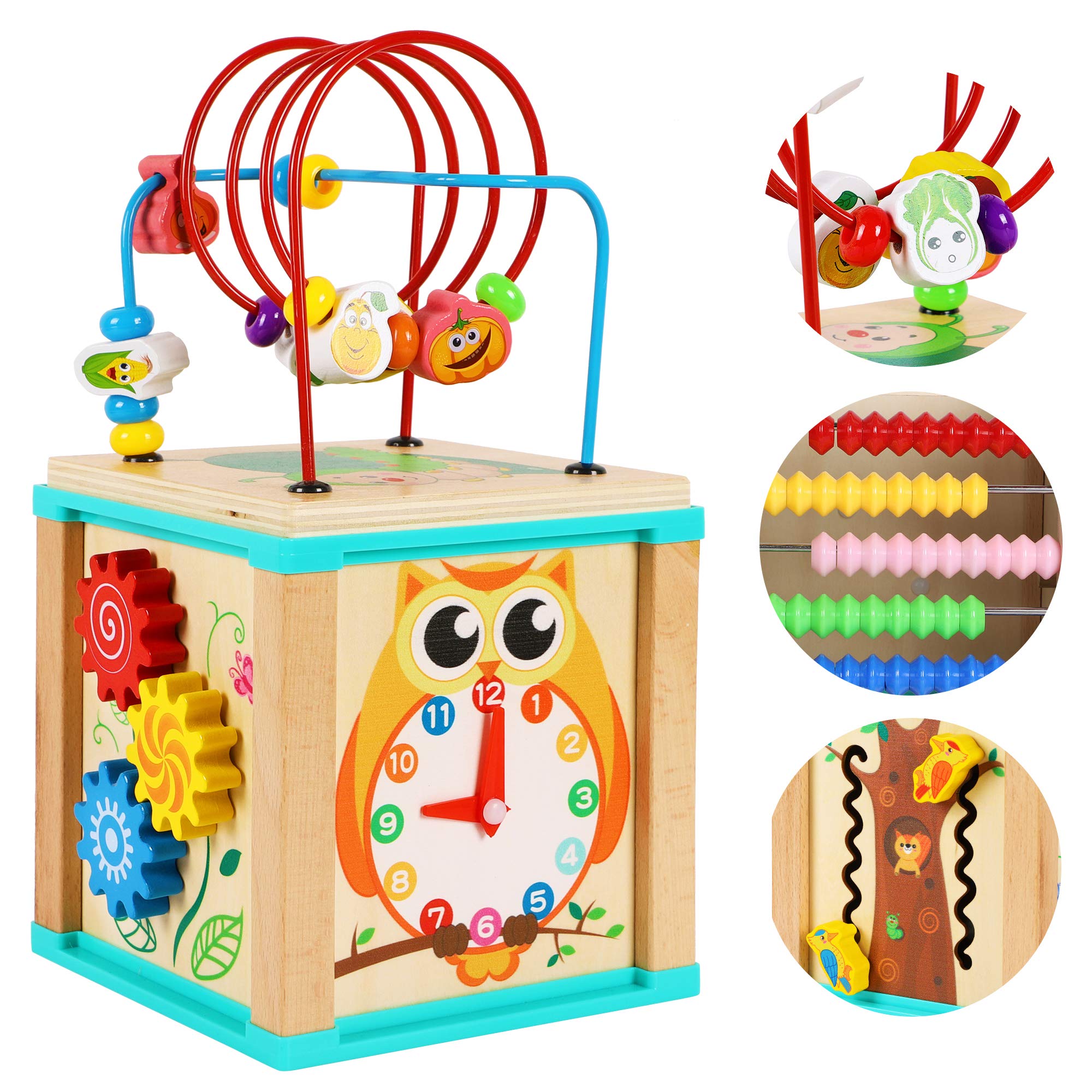 TOWO Wooden Activity Cube Beads Maze -5 activities in one Roller Coaster Beads Maze - Early Educational toys for Baby -Educational Wooden toys for 1 year old Montessori Toys