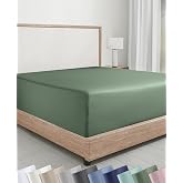 Soft Natural 100% Cotton Sateen Twin Fitted Sheet, Pine Green | Backed by Good Housekeeping Seal, All-Around Elastic, No-Pop Fit, Durable, Easy Care, OEKO-TEX Certified