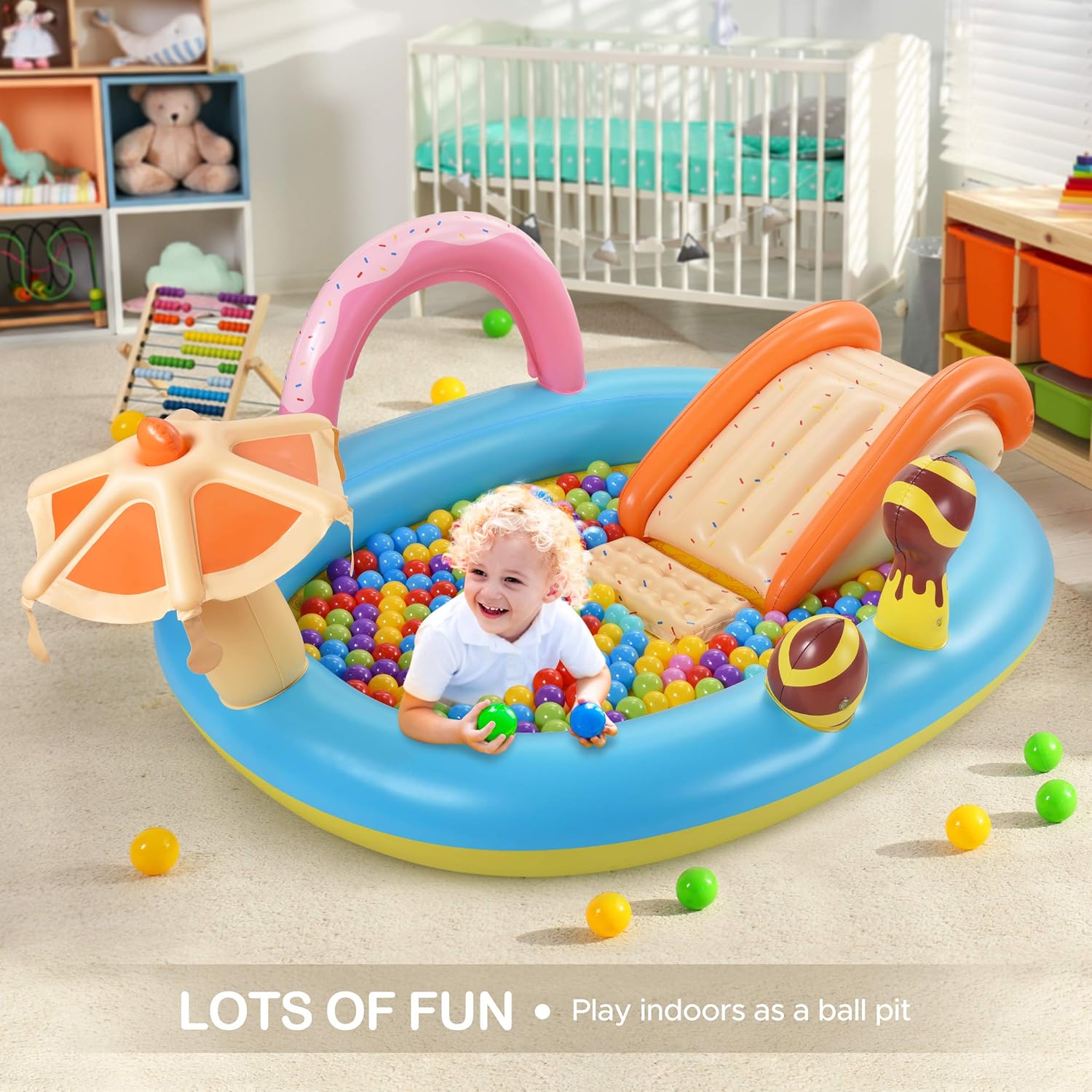 Hesung Inflatable Play Center, 98'' x 67'' x 32'' Kids Pool with Slide for Garden, Backyard Water Park, Colorful: Toys & Games