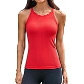 ATTRACO Women Workout Tank Tops with Built in Bra Crew Neck Basic Ribbed Tank Top Racerback Athletic Camisole Seamless
